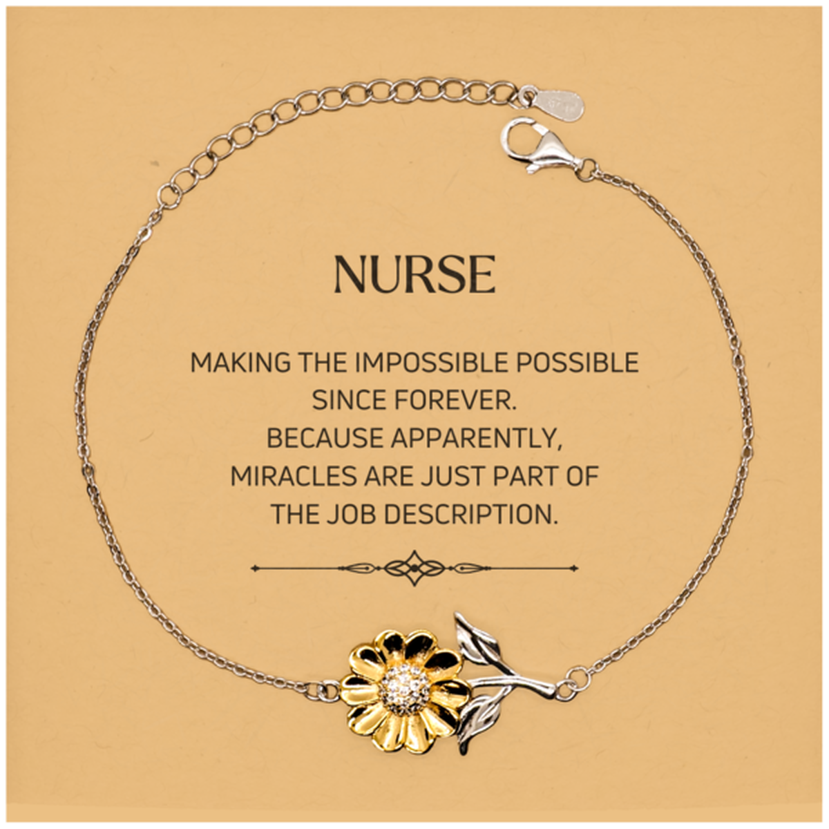 Funny Nurse Gifts, Miracles are just part of the job description, Inspirational Birthday Christmas Sunflower Bracelet For Nurse, Men, Women, Coworkers, Friends, Boss