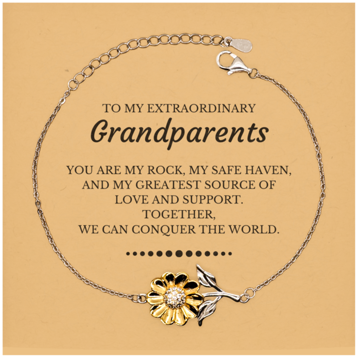 To My Extraordinary Grandparents Gifts, Together, we can conquer the world, Birthday Christmas Sunflower Bracelet For Grandparents, Christmas Gifts For Grandparents