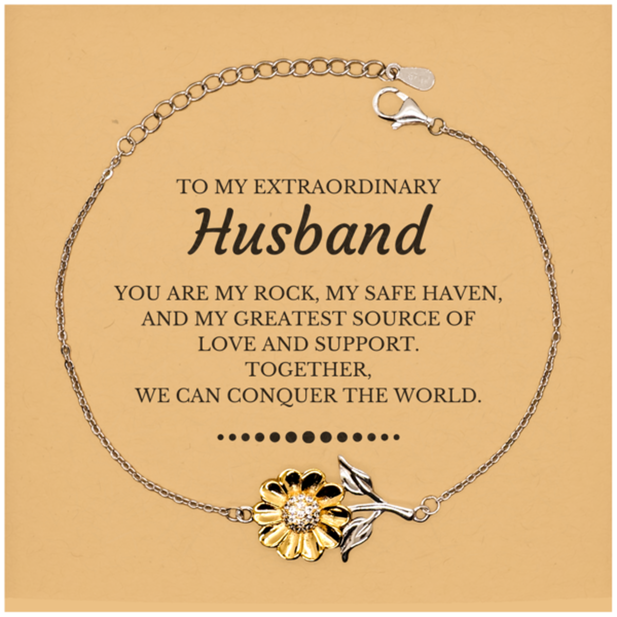 Husband Sunflower Bracelet - Together We Can Conquer the World | Birthday and Christmas Gift