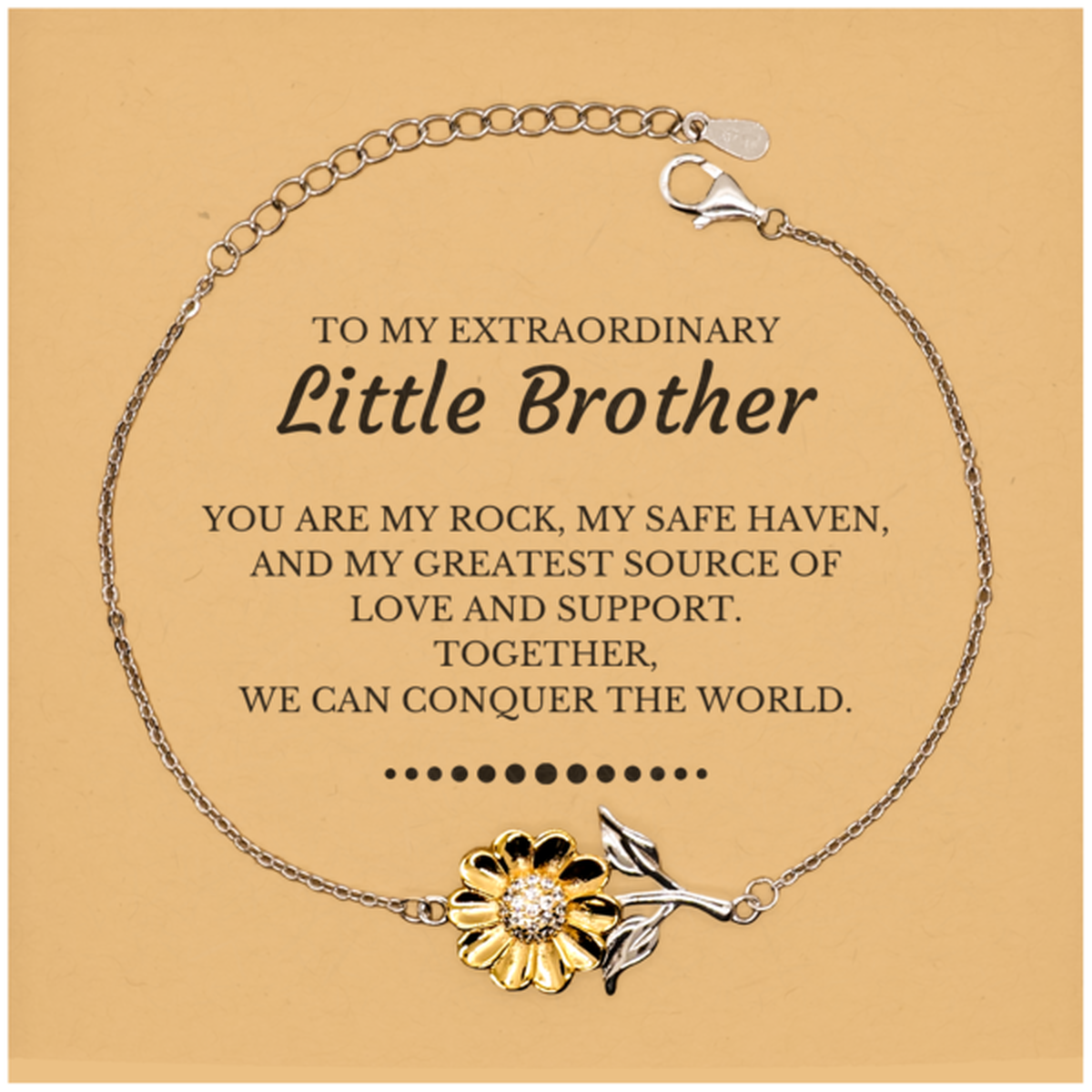 To My Extraordinary Little Brother Gifts, Together, we can conquer the world, Birthday Christmas Sunflower Bracelet For Little Brother, Christmas Gifts For Little Brother