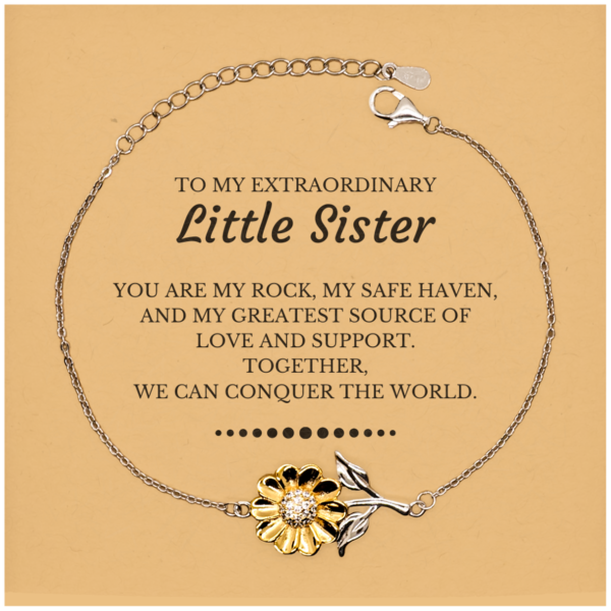 Little Sister Sunflower Bracelet - Together, We Can Conquer the World | Birthday & Christmas Gift