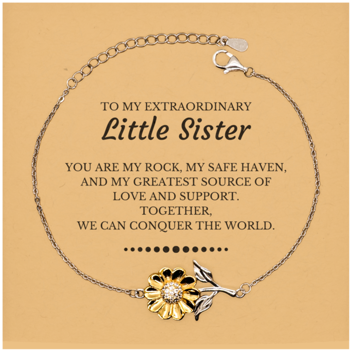 To My Extraordinary Little Sister Gifts, Together, we can conquer the world, Birthday Christmas Sunflower Bracelet For Little Sister, Christmas Gifts For Little Sister