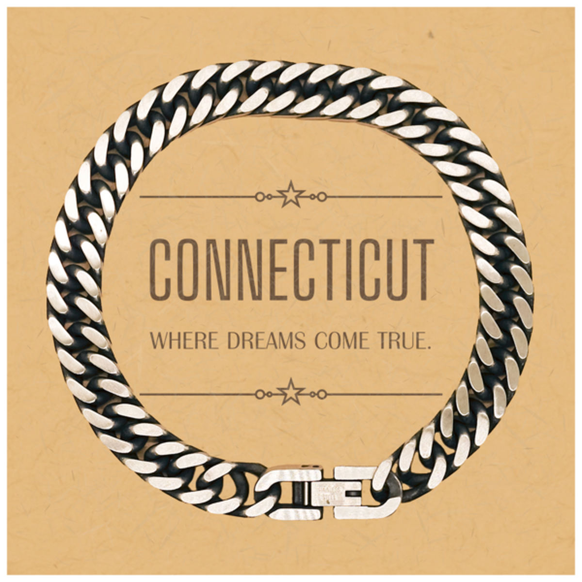 Love Connecticut State Cuban Link Chain Bracelet, Connecticut Where dreams come true, Birthday Christmas Inspirational Gifts For Connecticut Men, Women, Friends