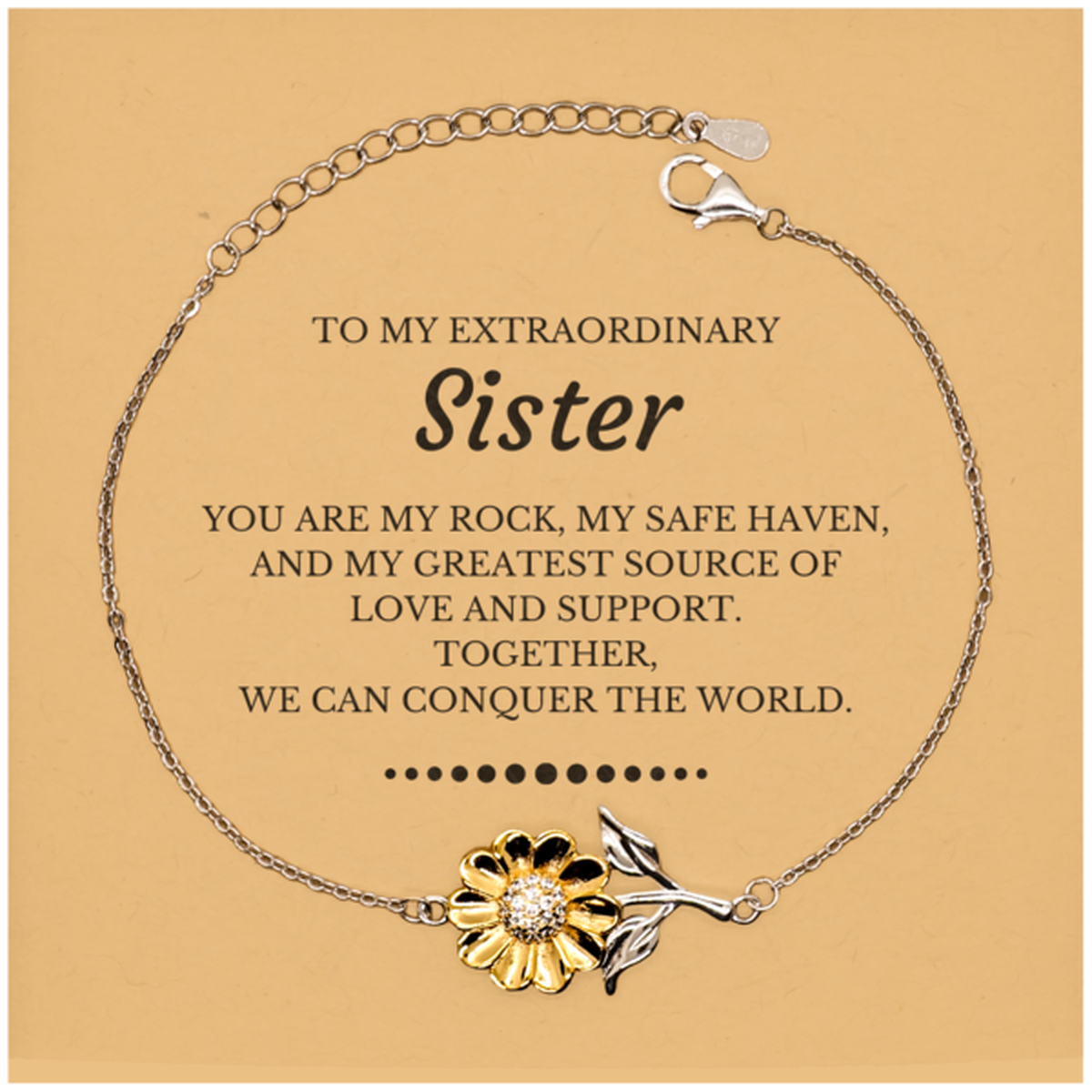 To My Extraordinary Sister Gifts, Together, we can conquer the world, Birthday Christmas Sunflower Bracelet For Sister, Christmas Gifts For Sister