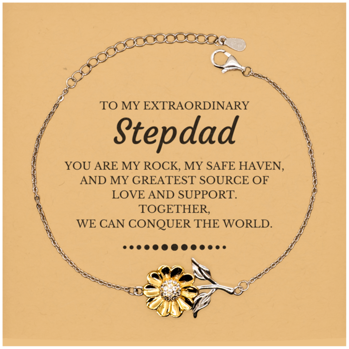 Stepdad Sunflower Bracelet - Together, We Can Conquer the World | Birthday & Christmas Gift