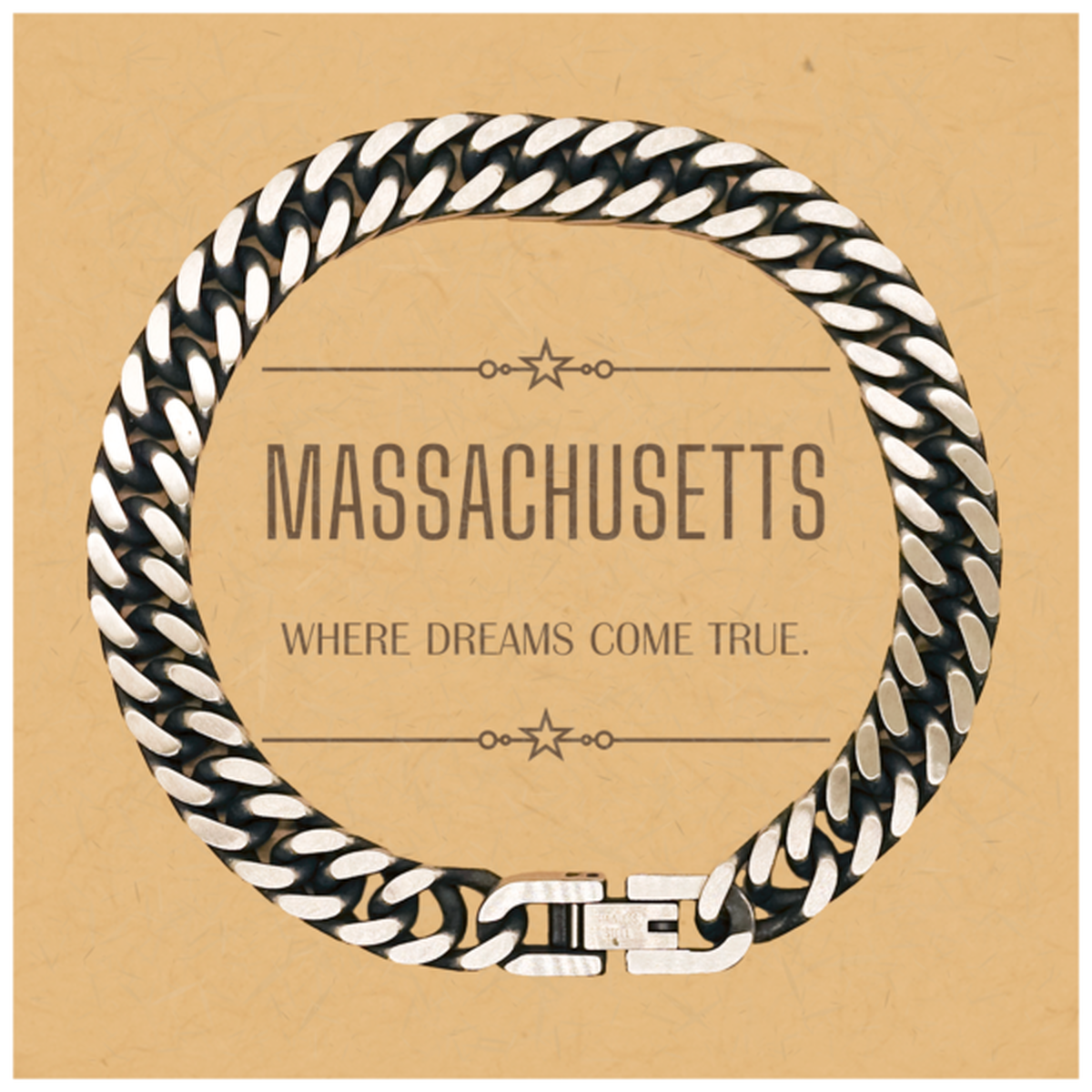 Love Massachusetts State Cuban Link Chain Bracelet, Massachusetts Where dreams come true, Birthday Christmas Inspirational Gifts For Massachusetts Men, Women, Friends