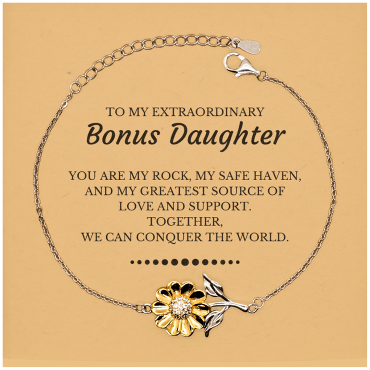 Bonus Daughter Sunflower Bracelet - Together, We Can Conquer the World | Birthday & Christmas Gift