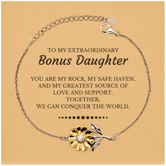 Bonus Daughter Sunflower Bracelet - Together, We Can Conquer the World | Birthday & Christmas Gift