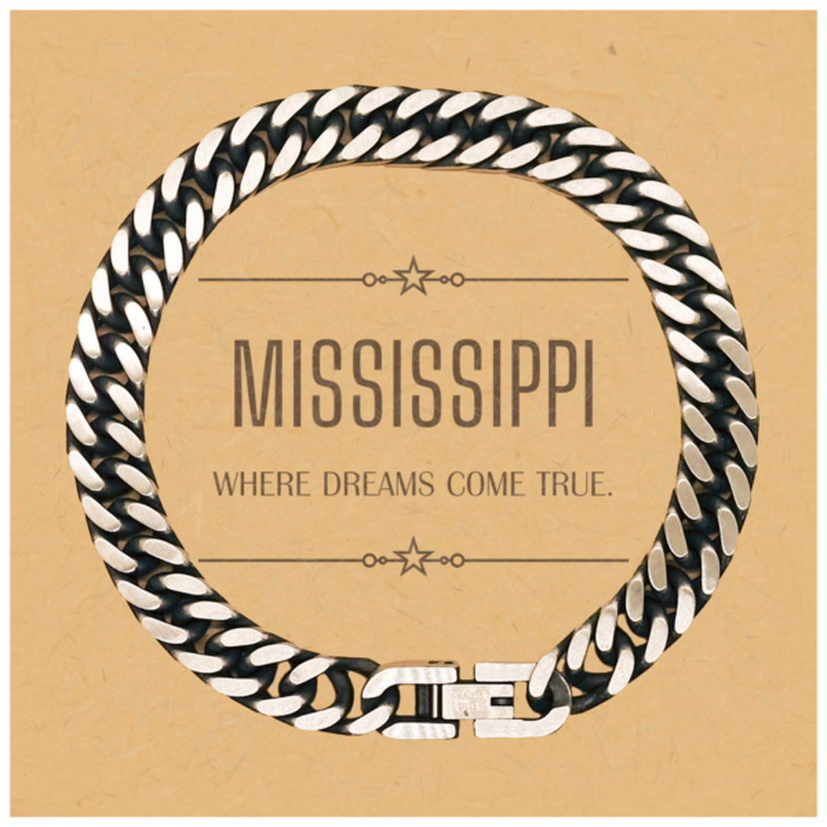 Mississippi Men Cuban Link Chain Bracelet - Where Dreams Come True | Birthday Christmas Gift