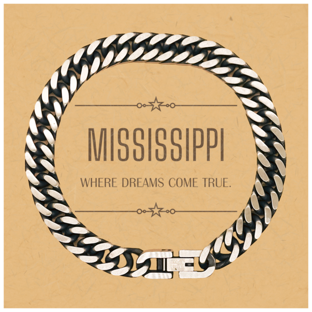 Love Mississippi State Cuban Link Chain Bracelet, Mississippi Where dreams come true, Birthday Christmas Inspirational Gifts For Mississippi Men, Women, Friends
