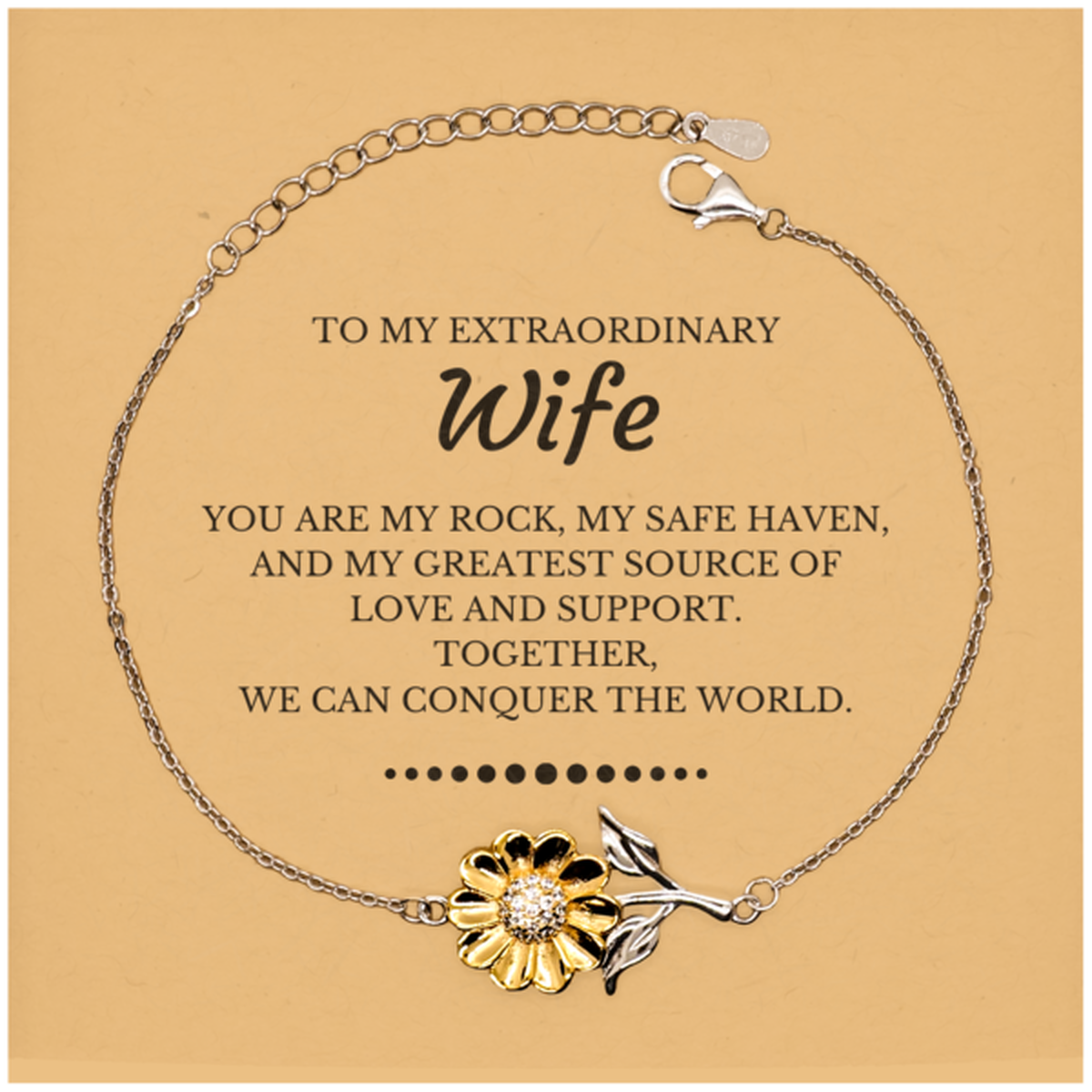 Wife Sunflower Bracelet - Together We Can Conquer the World | Birthday & Christmas Gift