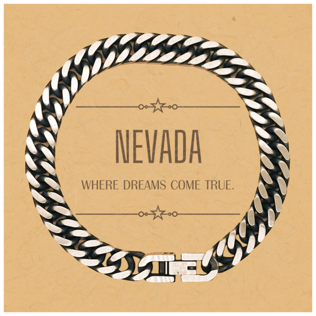 Nevada State Cuban Link Chain Bracelet - Where Dreams Come True | Inspirational Gift