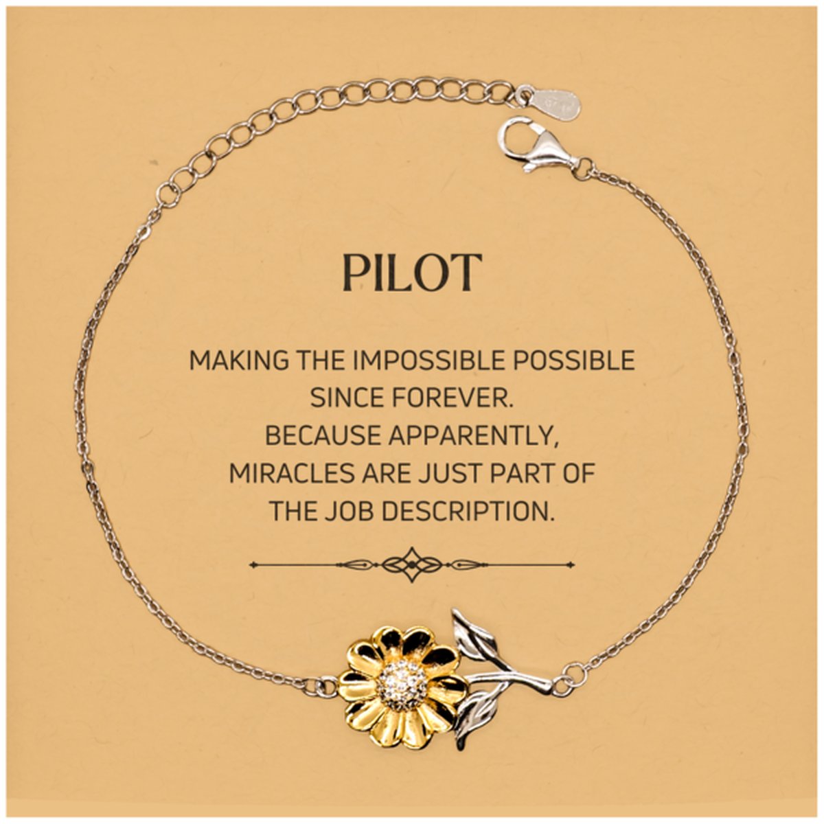 Funny Pilot Gifts, Miracles are just part of the job description, Inspirational Birthday Christmas Sunflower Bracelet For Pilot, Men, Women, Coworkers, Friends, Boss