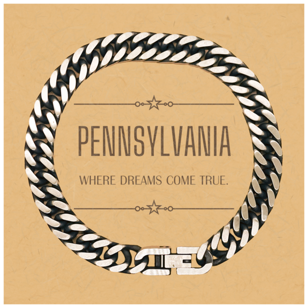 Pennsylvania Men Cuban Link Chain Bracelet - Where Dreams Come True | Birthday Christmas Gift