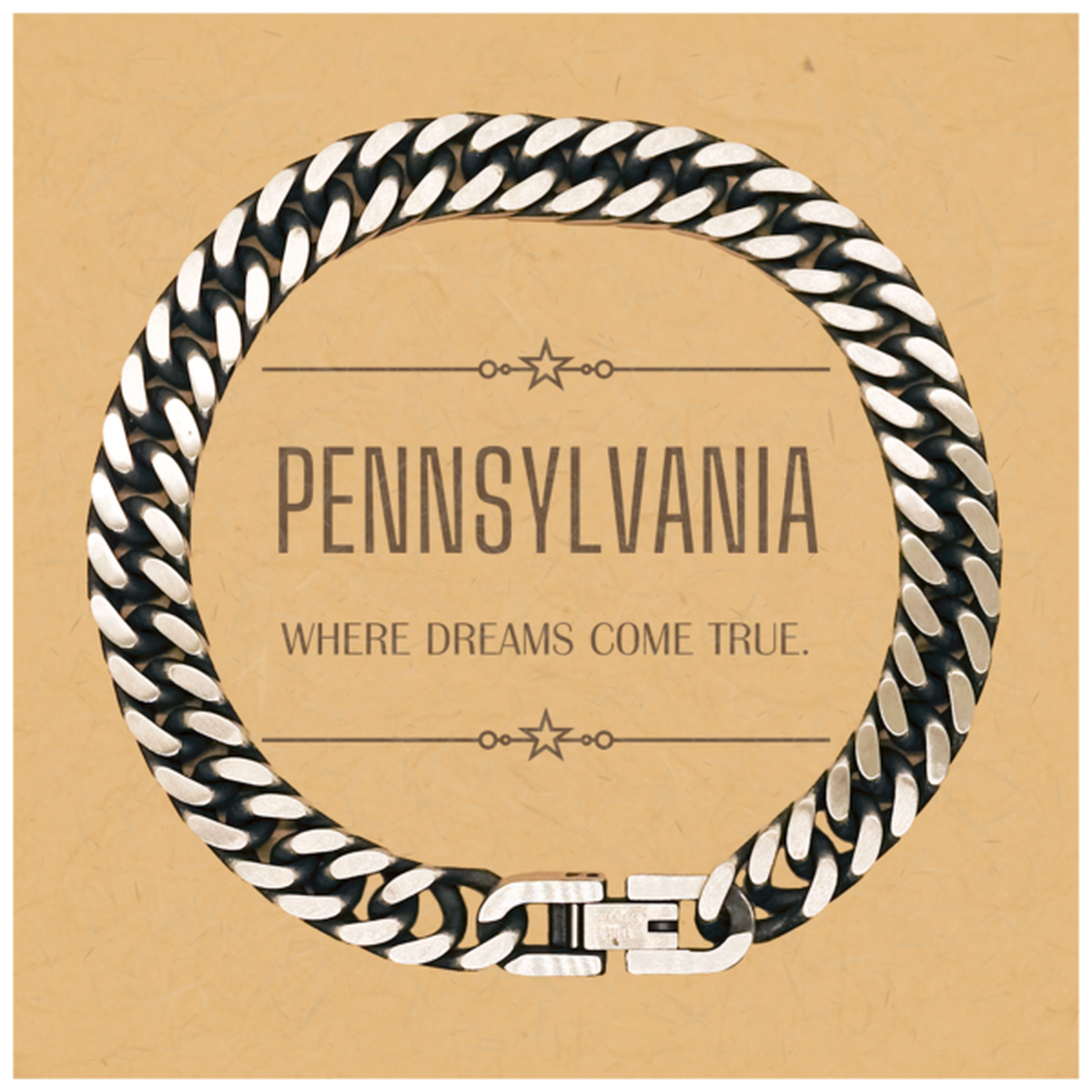 Love Pennsylvania State Cuban Link Chain Bracelet, Pennsylvania Where dreams come true, Birthday Christmas Inspirational Gifts For Pennsylvania Men, Women, Friends