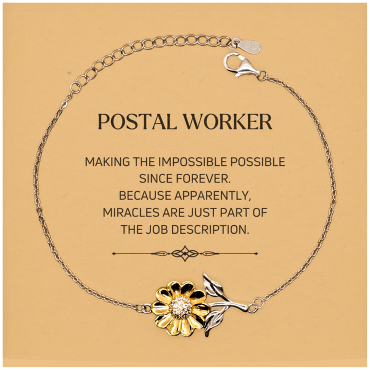 Funny Postal Worker Gifts, Miracles are just part of the job description, Inspirational Birthday Christmas Sunflower Bracelet For Postal Worker, Men, Women, Coworkers, Friends, Boss