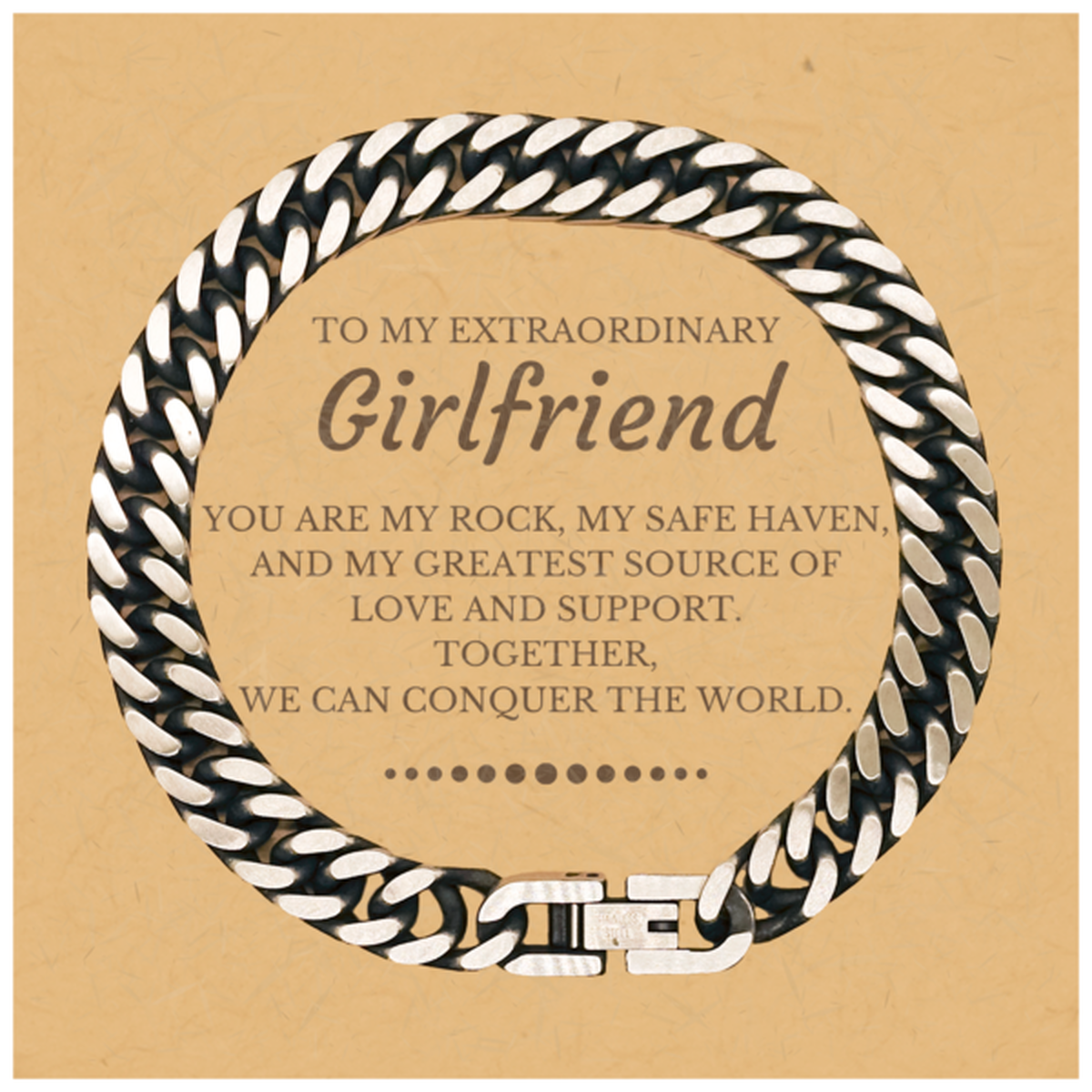 To My Extraordinary Girlfriend Gifts, Together, we can conquer the world, Birthday Christmas Cuban Link Chain Bracelet For Girlfriend, Christmas Gifts For Girlfriend