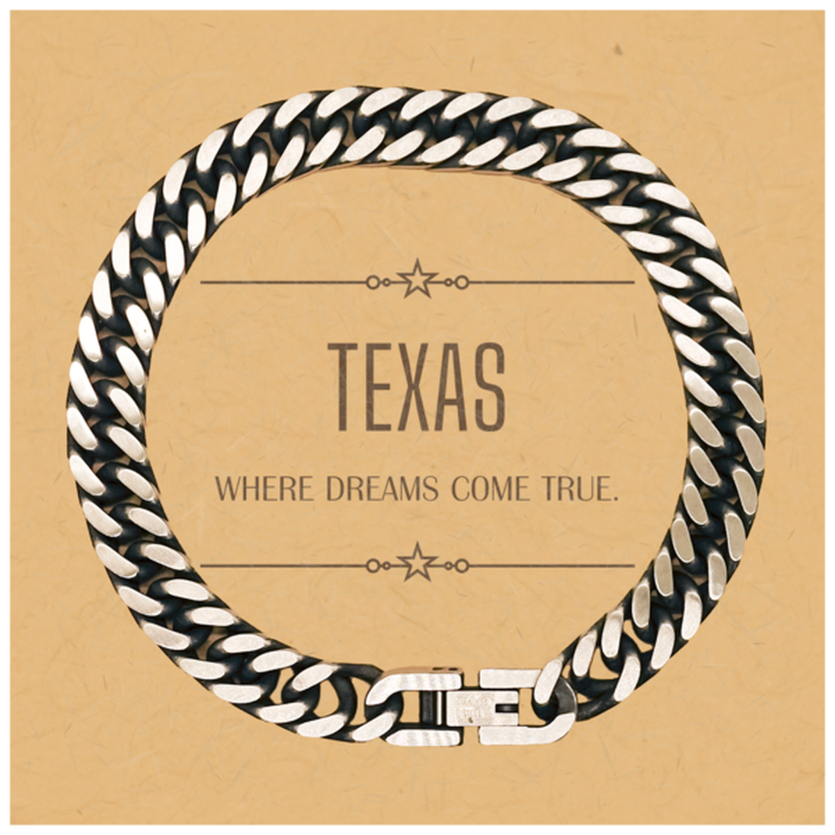 Love Texas State Cuban Link Chain Bracelet, Texas Where dreams come true, Birthday Christmas Inspirational Gifts For Texas Men, Women, Friends