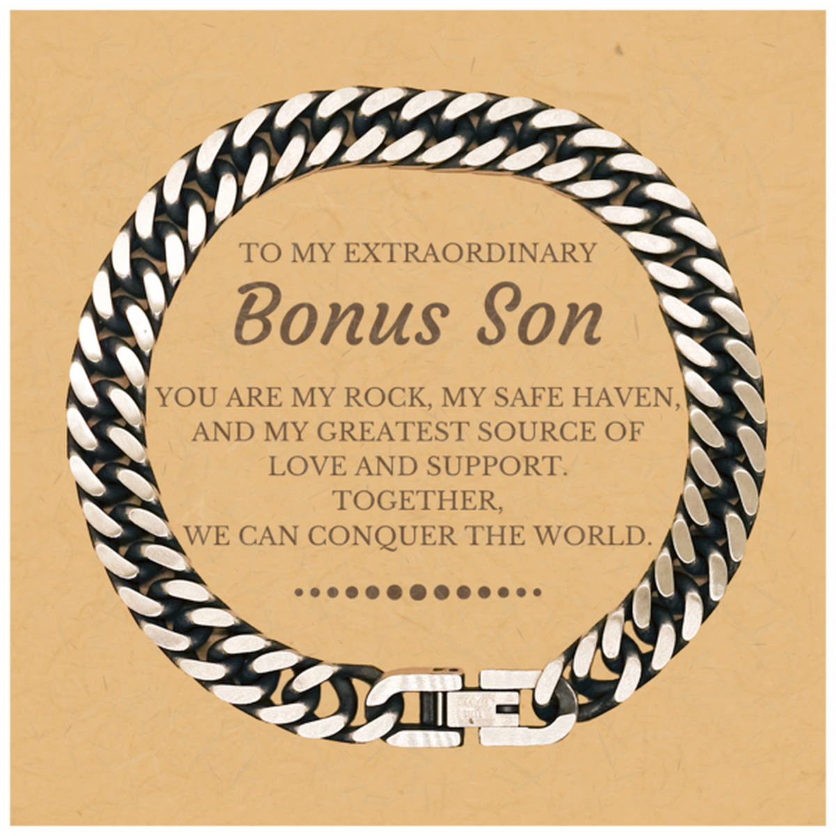 Bonus Son Cuban Link Chain Bracelet - Together We Can Conquer the World | Birthday & Christmas Gift