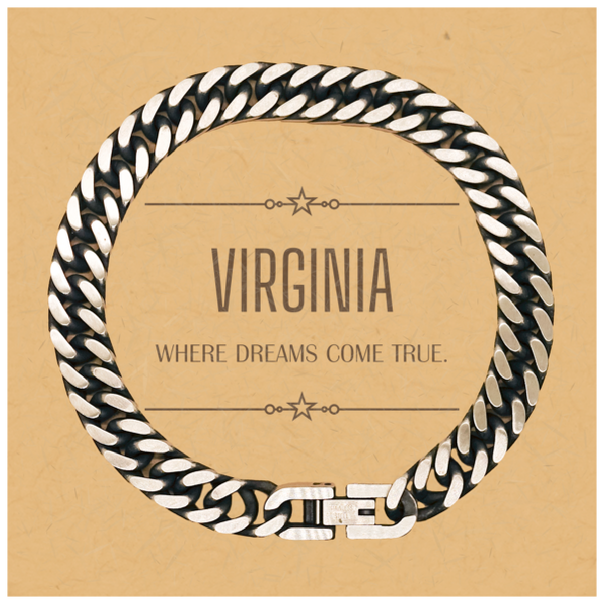 Love Virginia State Cuban Link Chain Bracelet, Virginia Where dreams come true, Birthday Christmas Inspirational Gifts For Virginia Men, Women, Friends