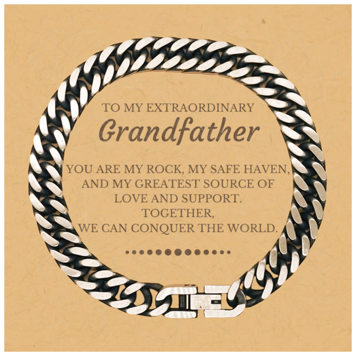 To My Extraordinary Grandfather Gifts, Together, we can conquer the world, Birthday Christmas Cuban Link Chain Bracelet For Grandfather, Christmas Gifts For Grandfather