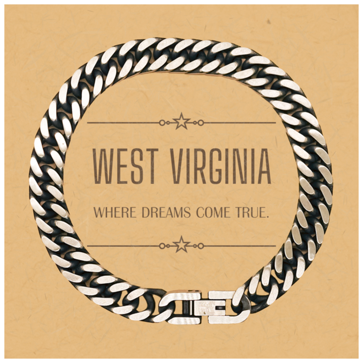 Love West Virginia State Cuban Link Chain Bracelet, West Virginia Where dreams come true, Birthday Christmas Inspirational Gifts For West Virginia Men, Women, Friends