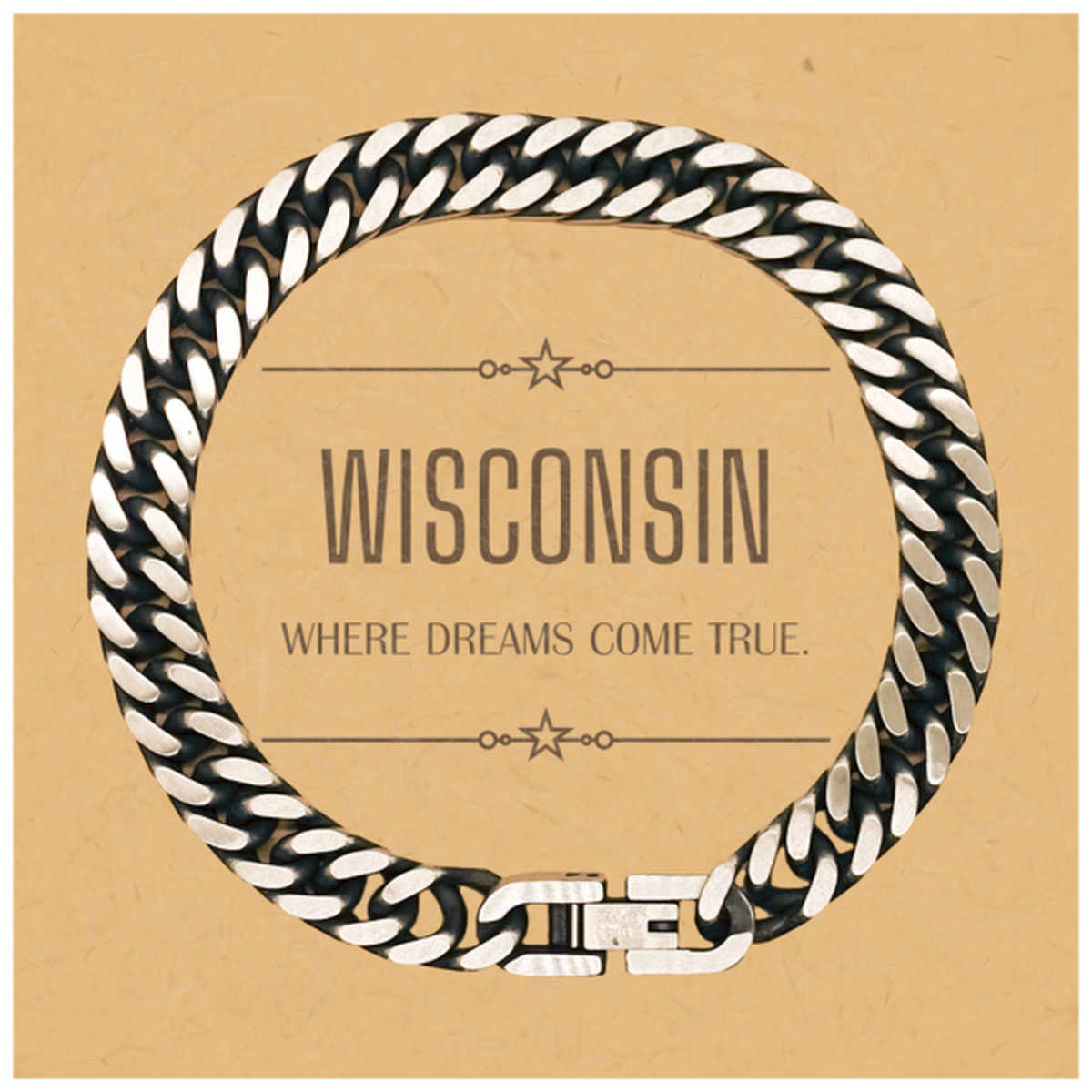 Love Wisconsin State Cuban Link Chain Bracelet, Wisconsin Where dreams come true, Birthday Christmas Inspirational Gifts For Wisconsin Men, Women, Friends