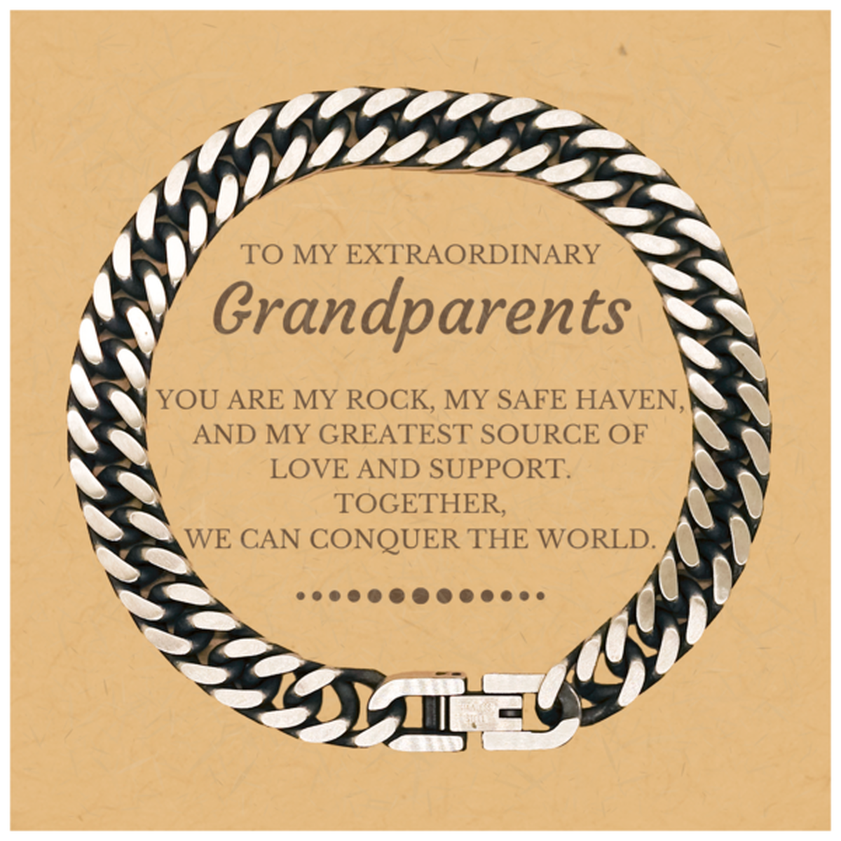 Grandparents Cuban Link Chain Bracelet - Together, We Can Conquer the World | Birthday and Christmas Gift