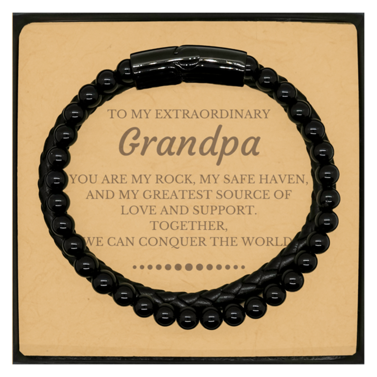 To My Extraordinary Grandpa Gifts, Together, we can conquer the world, Birthday Christmas Stone Leather Bracelets For Grandpa, Christmas Gifts For Grandpa