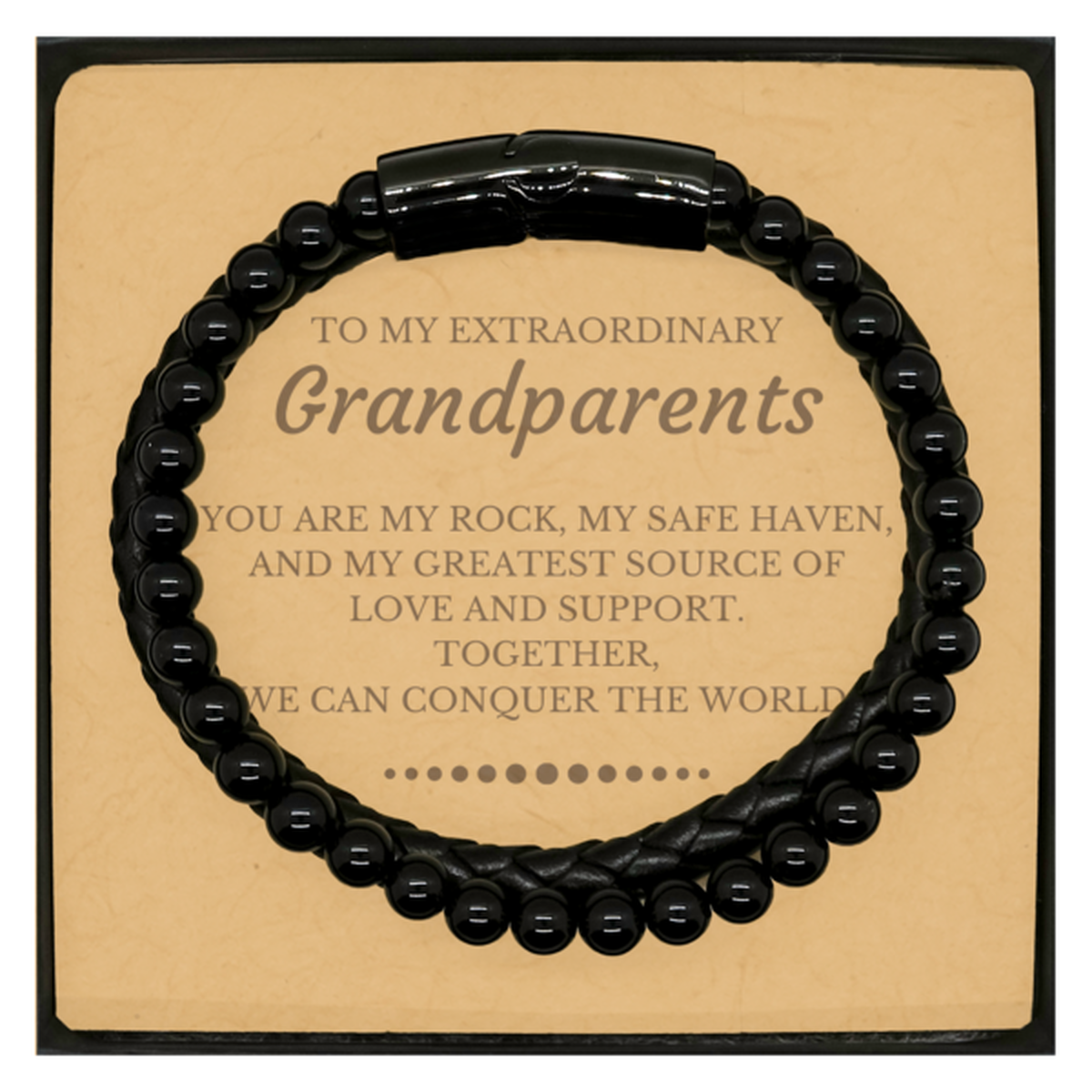 Grandparents Stone Leather Bracelet - Together We Can Conquer the World | Christmas Gift