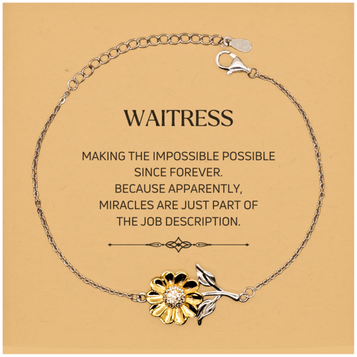 Funny Waitress Gifts, Miracles are just part of the job description, Inspirational Birthday Christmas Sunflower Bracelet For Waitress, Men, Women, Coworkers, Friends, Boss