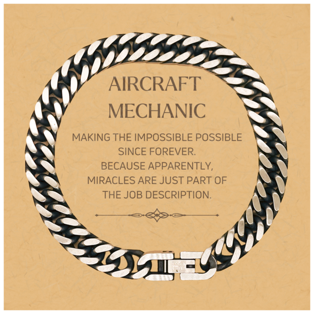 Funny Aircraft Mechanic Gifts, Miracles are just part of the job description, Inspirational Birthday Christmas Cuban Link Chain Bracelet For Aircraft Mechanic, Men, Women, Coworkers, Friends, Boss