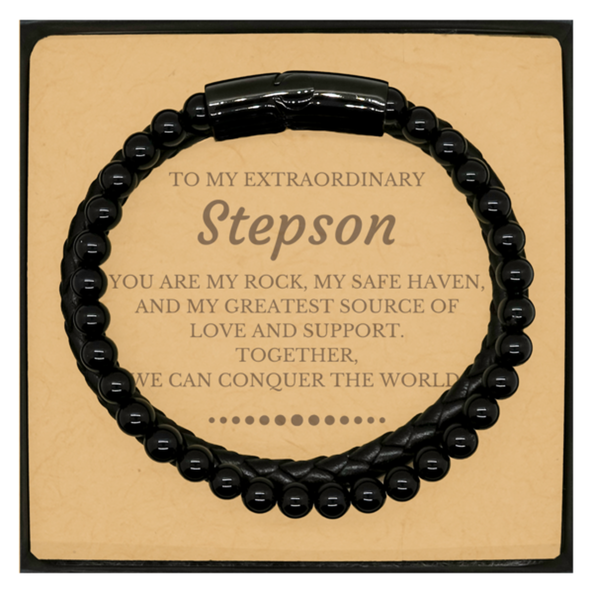 To My Extraordinary Stepson Gifts, Together, we can conquer the world, Birthday Christmas Stone Leather Bracelets For Stepson, Christmas Gifts For Stepson