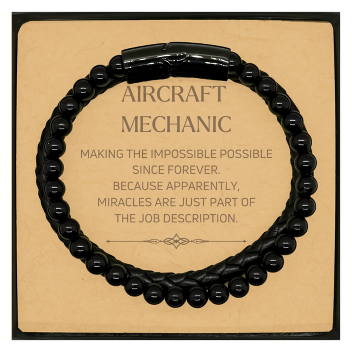 Funny Aircraft Mechanic Gifts, Miracles are just part of the job description, Inspirational Birthday Christmas Stone Leather Bracelets For Aircraft Mechanic, Men, Women, Coworkers, Friends, Boss