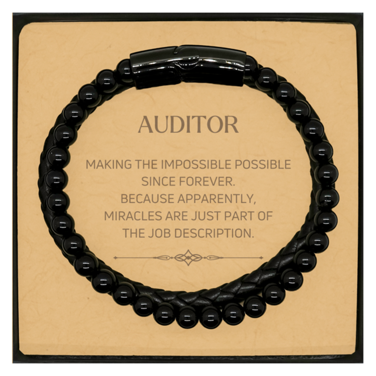 Funny Auditor Gifts, Miracles are just part of the job description, Inspirational Birthday Christmas Stone Leather Bracelets For Auditor, Men, Women, Coworkers, Friends, Boss