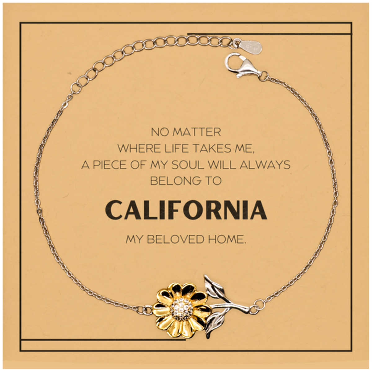 Love California State Gifts, My soul will always belong to California, Proud Sunflower Bracelet, Birthday Christmas Unique Gifts For California Men, Women, Friends