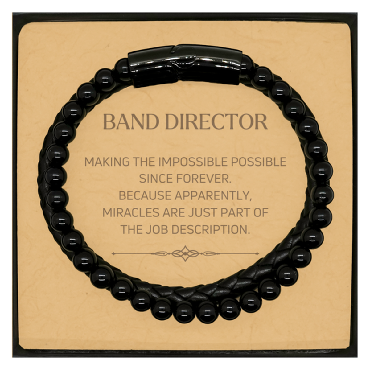 Funny Band Director Gifts, Miracles are just part of the job description, Inspirational Birthday Christmas Stone Leather Bracelets For Band Director, Men, Women, Coworkers, Friends, Boss