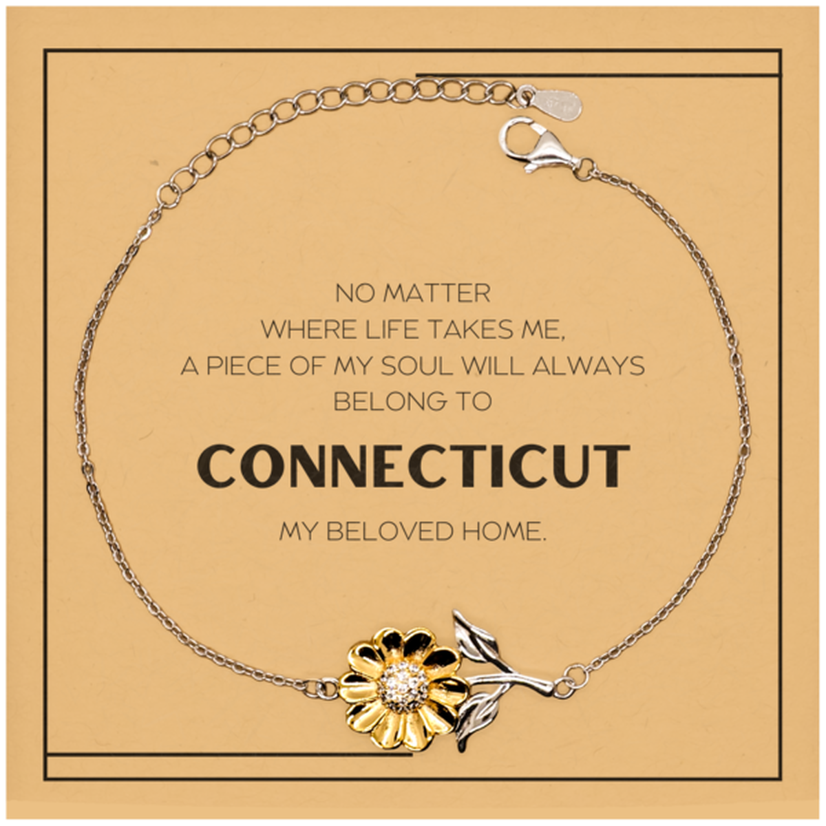 Love Connecticut State Gifts, My soul will always belong to Connecticut, Proud Sunflower Bracelet, Birthday Christmas Unique Gifts For Connecticut Men, Women, Friends