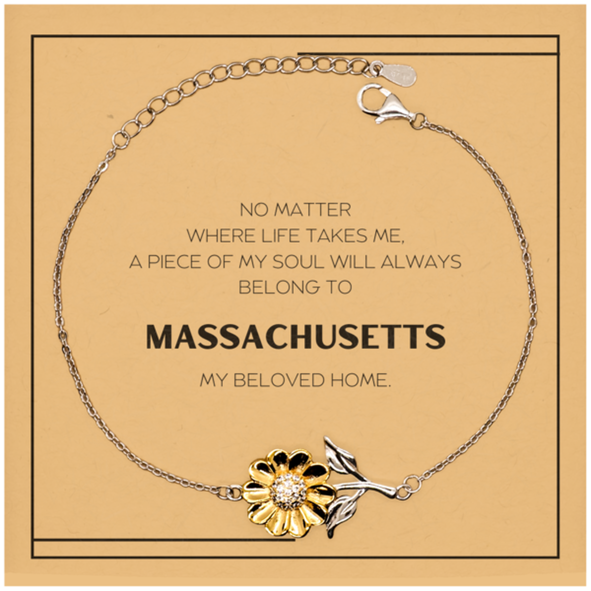 Massachusetts Sunflower Bracelet - My Soul Belongs to Massachusetts | Meaningful Gift
