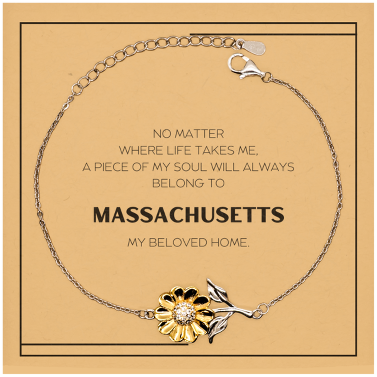 Love Massachusetts State Gifts, My soul will always belong to Massachusetts, Proud Sunflower Bracelet, Birthday Christmas Unique Gifts For Massachusetts Men, Women, Friends