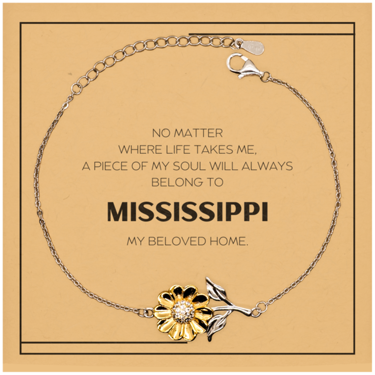 Love Mississippi State Gifts, My soul will always belong to Mississippi, Proud Sunflower Bracelet, Birthday Christmas Unique Gifts For Mississippi Men, Women, Friends