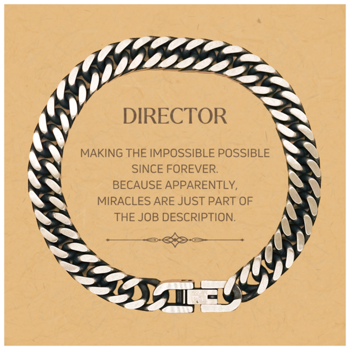 Funny Director Gifts, Miracles are just part of the job description, Inspirational Birthday Christmas Cuban Link Chain Bracelet For Director, Men, Women, Coworkers, Friends, Boss