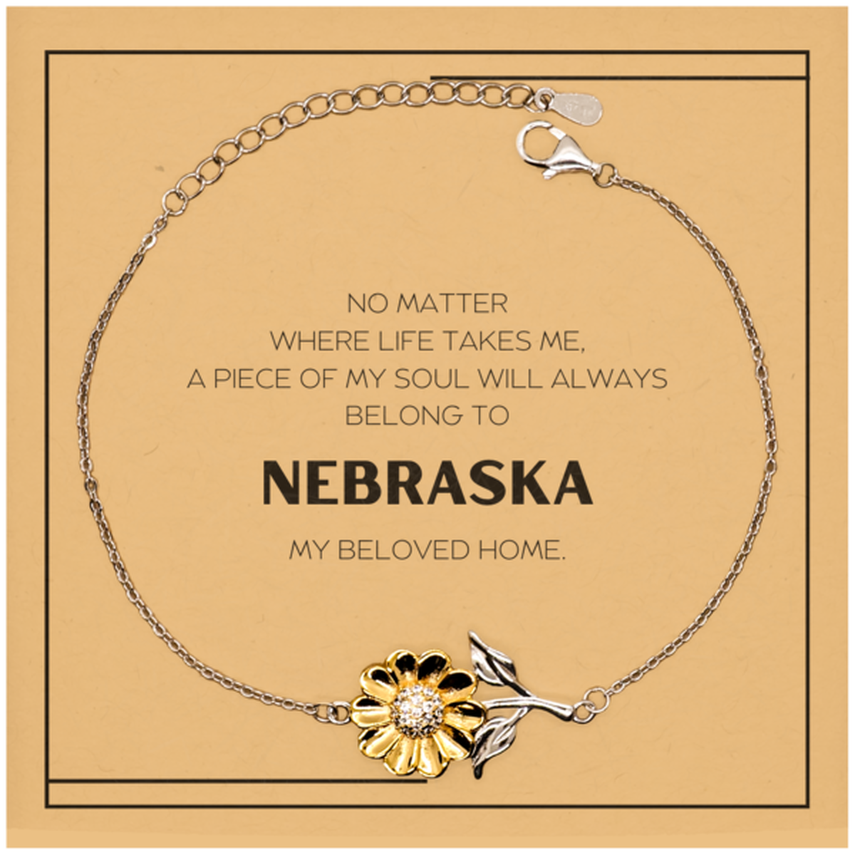 Nebraska Gift Sunflower Bracelet - My Soul Belongs to Nebraska | Perfect Gift