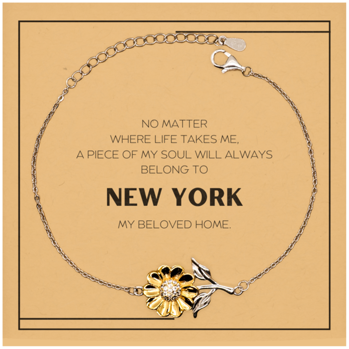 Love New York State Gifts, My soul will always belong to New York, Proud Sunflower Bracelet, Birthday Christmas Unique Gifts For New York Men, Women, Friends
