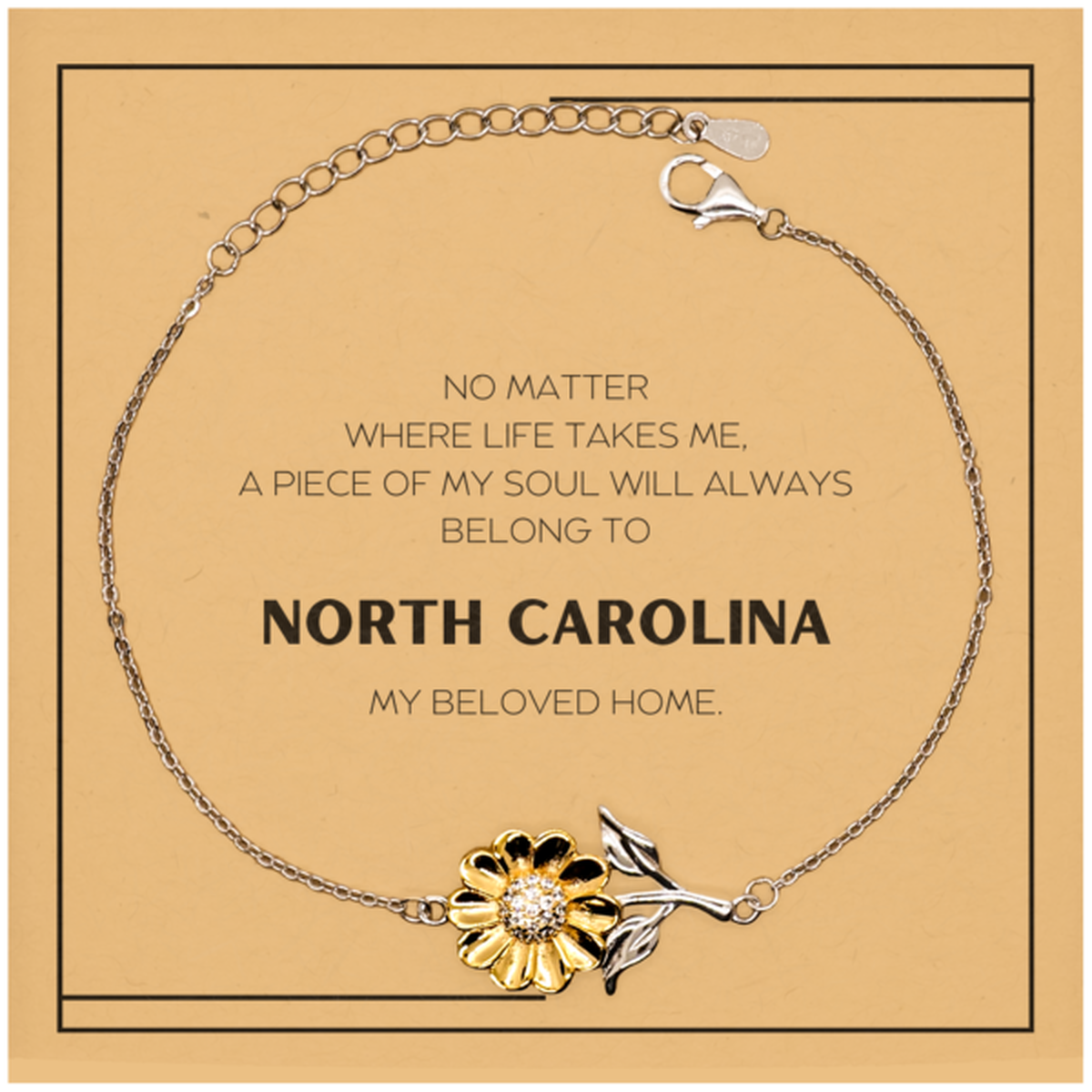 North Carolina Sunflower Bracelet - My Soul Belongs to NC | Unique Gift