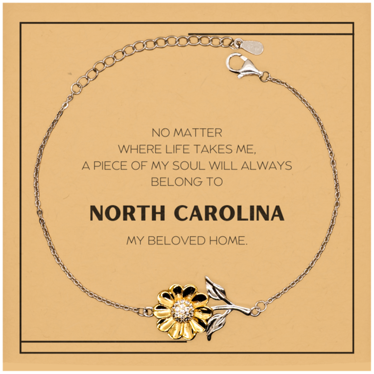 Love North Carolina State Gifts, My soul will always belong to North Carolina, Proud Sunflower Bracelet, Birthday Christmas Unique Gifts For North Carolina Men, Women, Friends