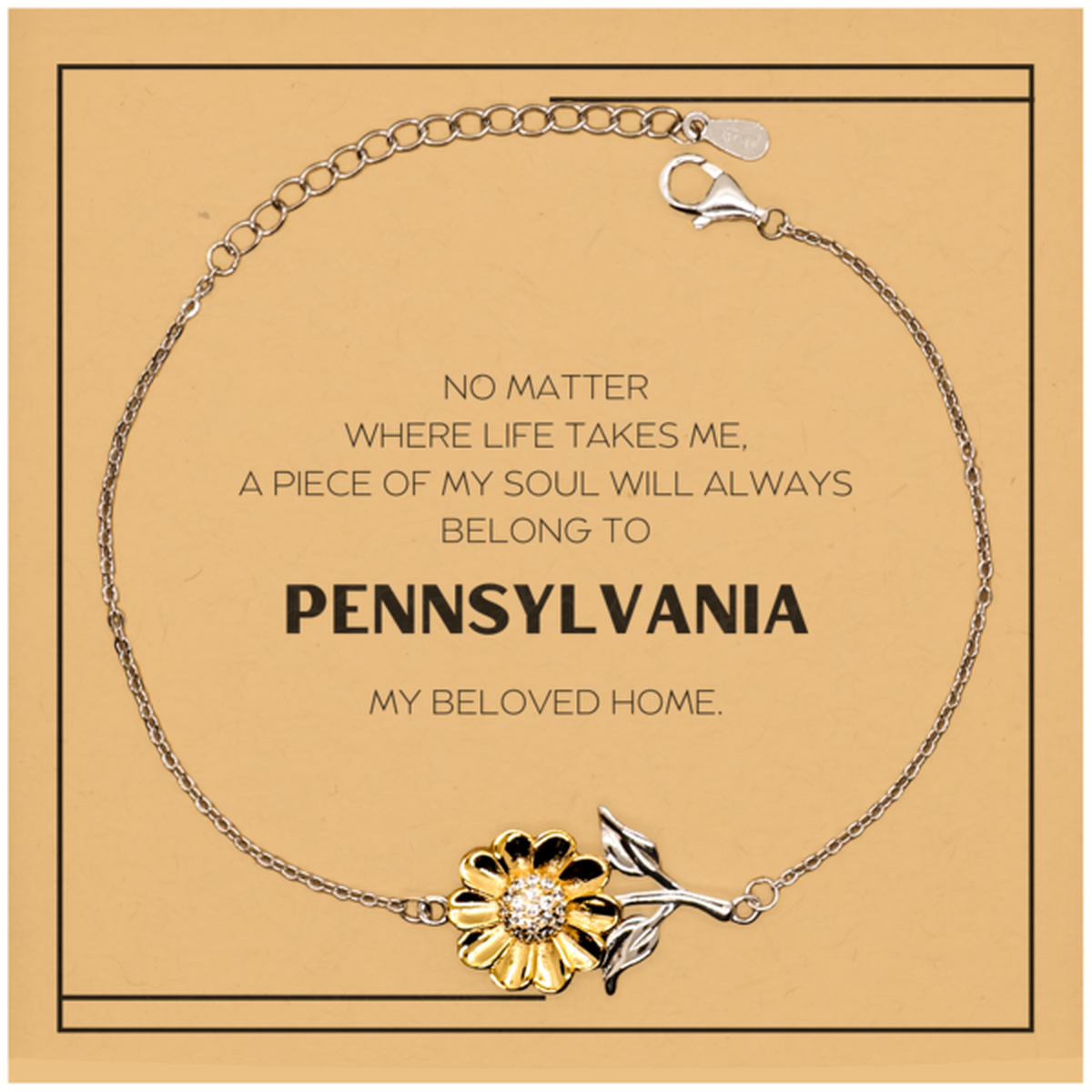 Pennsylvania Gift Sunflower Bracelet - My Soul Belongs to PA | Birthday Christmas Unique Gift