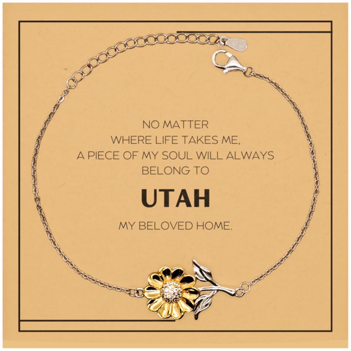 Utah Gift Sunflower Bracelet - My Soul Will Always Belong to Utah | Birthday Christmas Gift