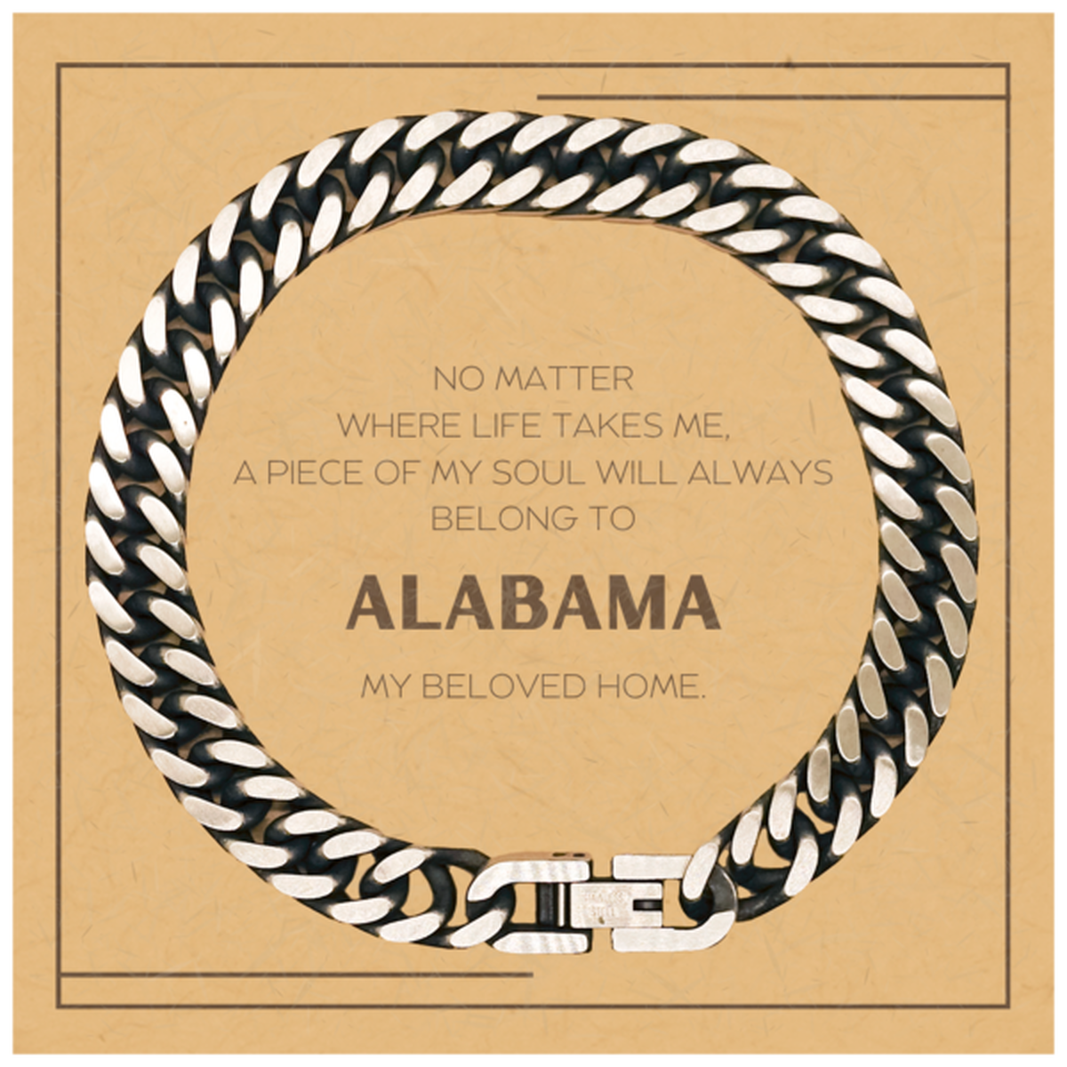 Love Alabama State Gifts, My soul will always belong to Alabama, Proud Cuban Link Chain Bracelet, Birthday Christmas Unique Gifts For Alabama Men, Women, Friends