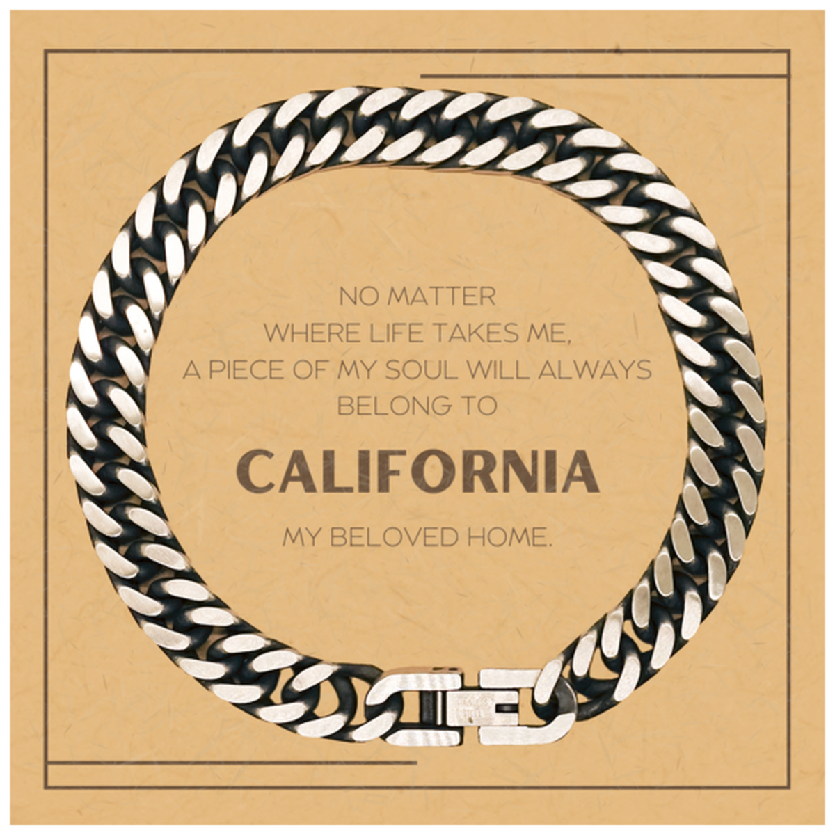 California Gifts Cuban Link Chain Bracelet - 'My Soul Belongs to California' | Birthday and Christmas Gift